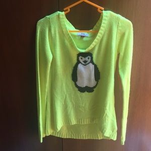 Adorable bright neon penguin sweater